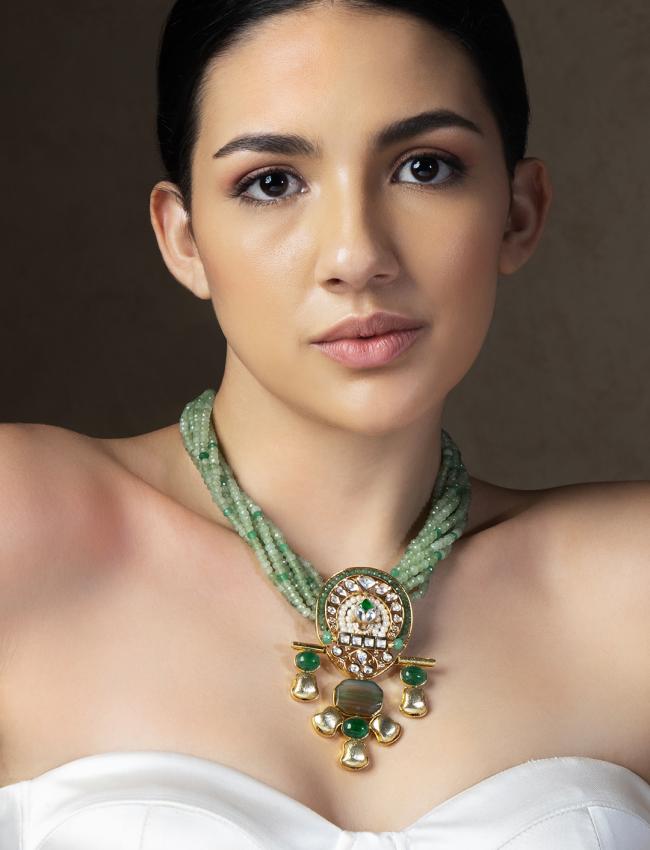 Gold Tone & Green Bespoke Twisted Necklace