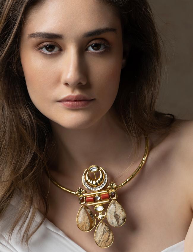 Gold Tone Bespoke Torque Necklace With Drops