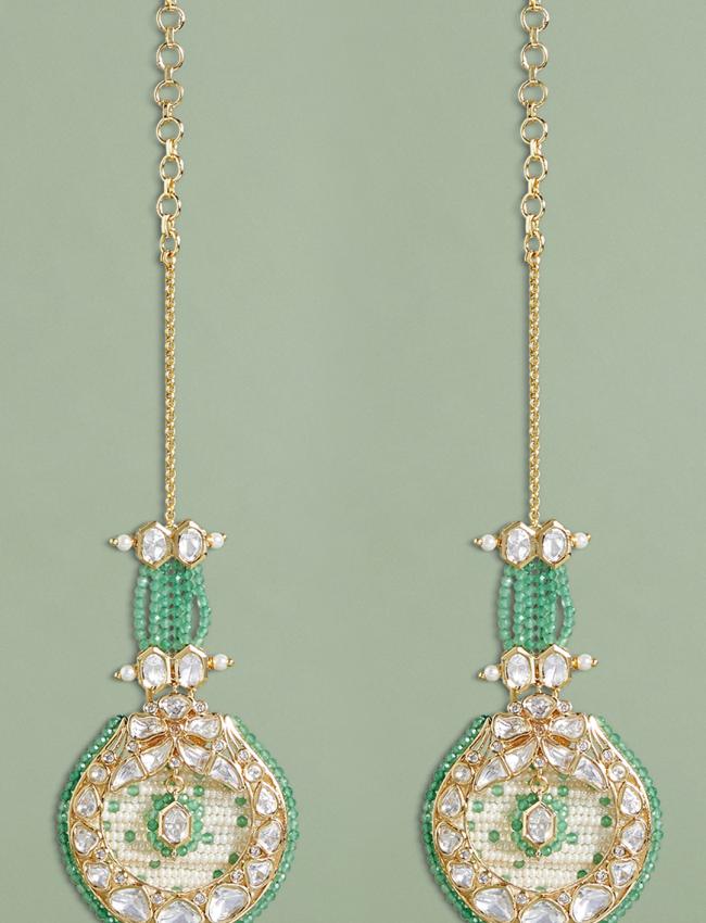 Green Jade Stone Studded Drop Earrings