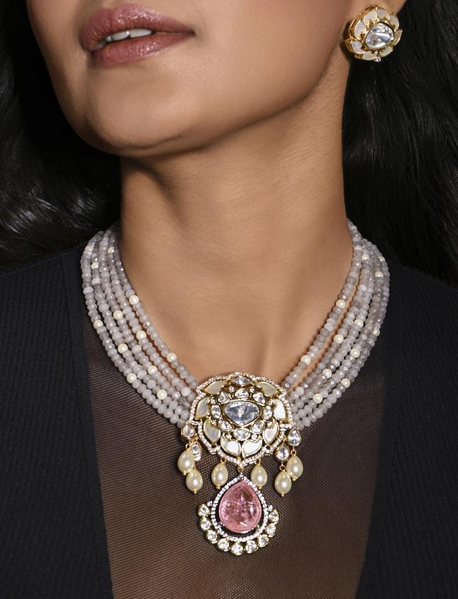 Iridescent Necklace With Earrings