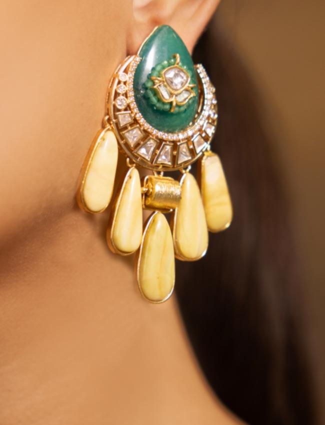 Opulent Green-Golden Elegance Earrings