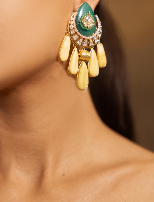 Opulent Green-Golden Elegance Earrings
