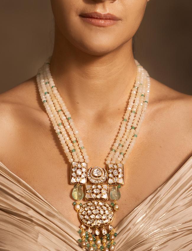 Stylish Golden, Green, OffWhite Necklace