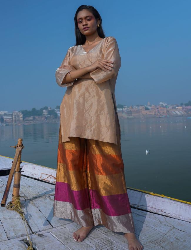 DHUN SHORT KURTA STRIPE PANT SET(K04)